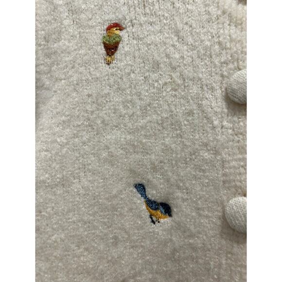 ZARA Novelty Bird Embroidered Short Sleeve Cardigan Cream Size L Preppy - Picture 4 of 10